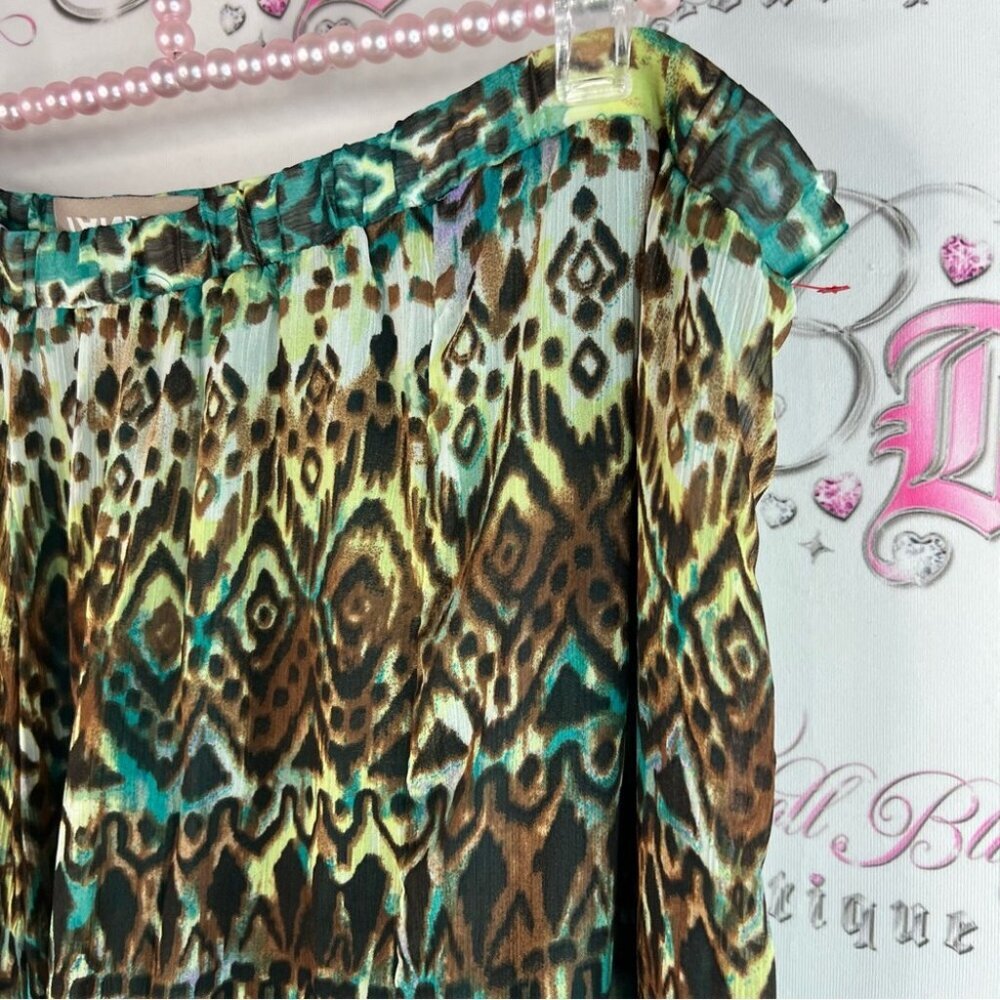 TanJay skirt long tiered Aztec boho ombrΓ© skirt Green and Brown Maxi Skirt - Picture 5 of 8